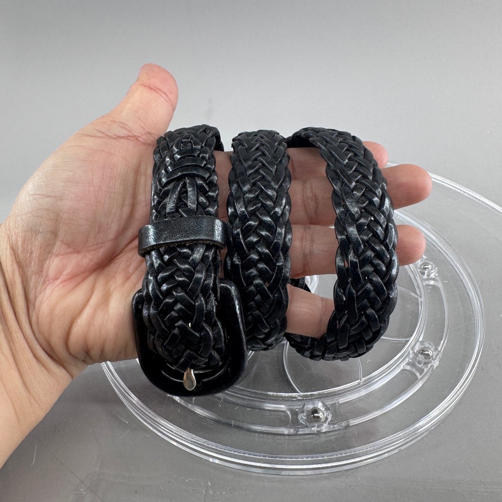 Talbots Womens Size S Braided Woven Genuine Leather Belt Black Classic Timeless